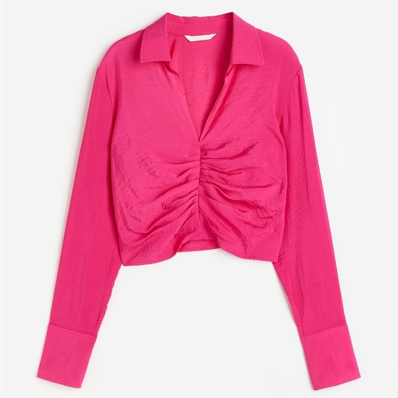 H&M Pink Ruched Long Sleeve Crop Top - Picture 4 of 10